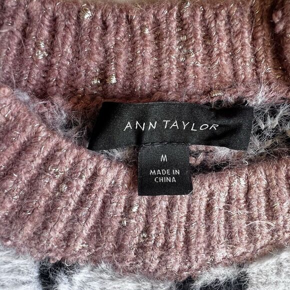 ANN TAYLOR White pink Fair Isle womens V-Neck Cardigan Sweater size Medium - Picture 4 of 9